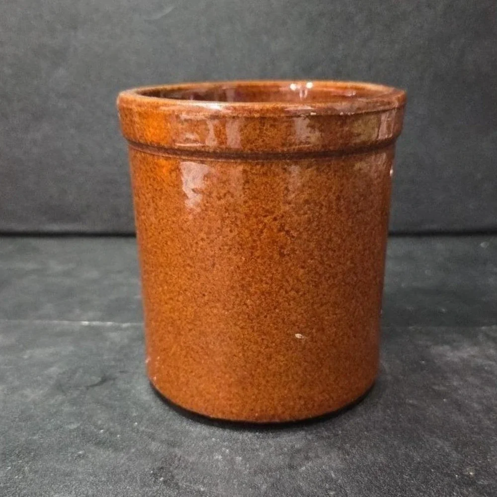 Brown Stoneware Cheese Crock, Vintage Ceramic Container Worn Label, Rustic Decor